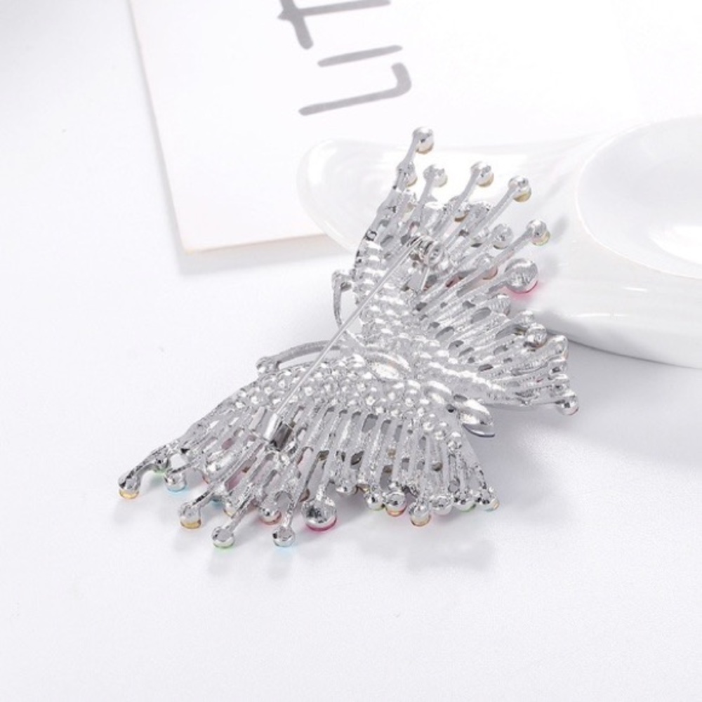 Colorful Rhinestone Silver Butterfly Brooch Pin - Picture 3 of 4